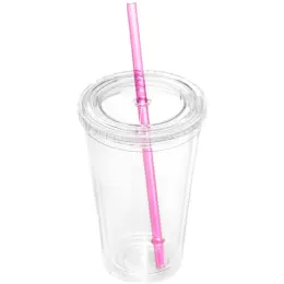 Malibu Double-Wall Frosted Straw Tumbler Pink Unbranded